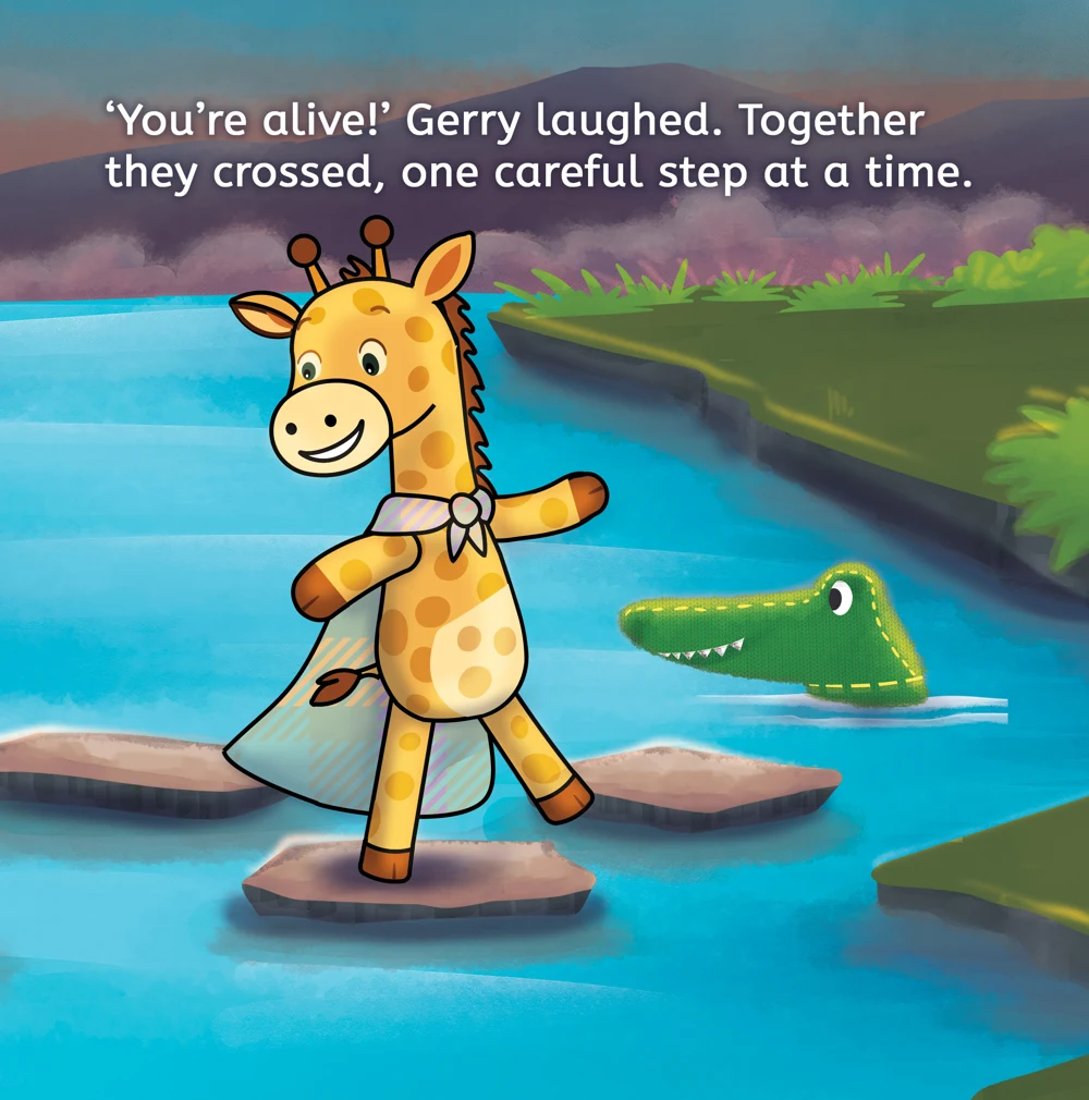 Gerry crossing the stepping stones in With a Little Imagination