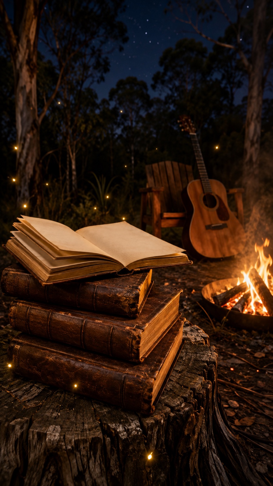 Books beside the campfire